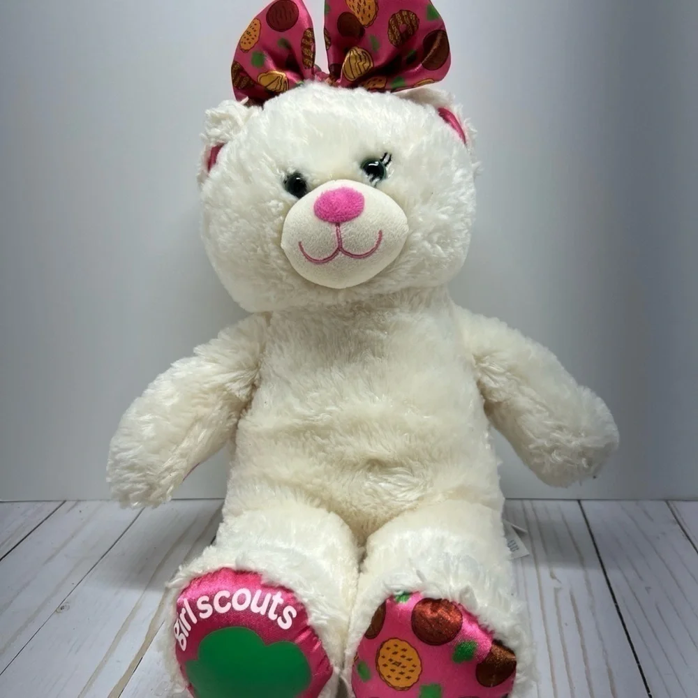 Build-A-Bear Girl Scouts 16” White Pink Cookies Bow Stuffed Plush Bear